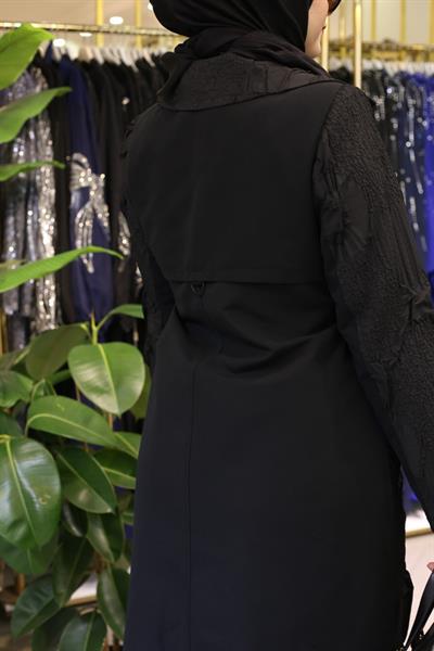 5474 KOD GABARDİN DESEN MEVSİMLİK TRENÇKOT SİYAH