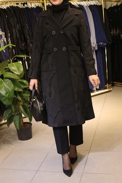 5474 KOD GABARDİN DESEN MEVSİMLİK TRENÇKOT SİYAH