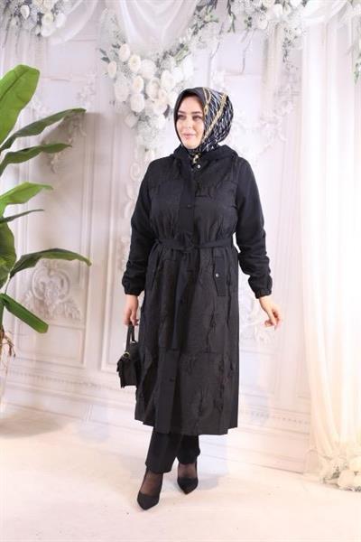 5480 KOD KABARTMALI DESEN MEVSİMLİK TRENÇKOT SİYAH