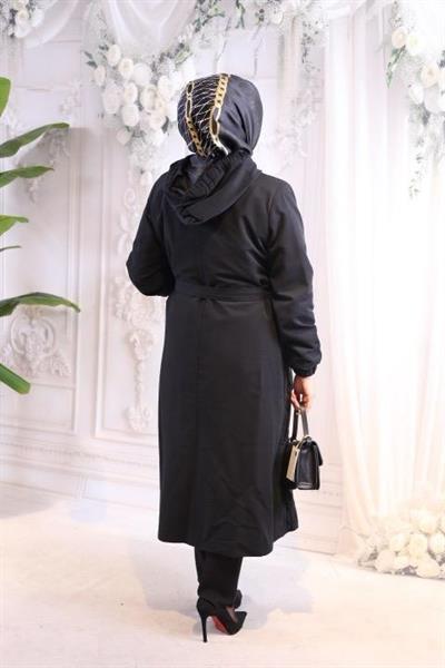 5480 KOD KABARTMALI DESEN MEVSİMLİK TRENÇKOT SİYAH