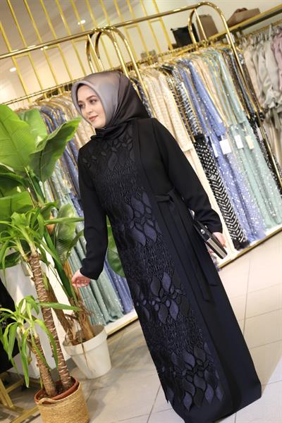 5507 CODE LEAF PATTERN GUIPURE TIED ABAYA