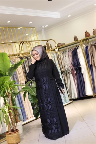 5507 CODE LEAF PATTERN GUIPURE TIED ABAYA