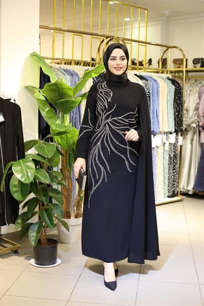 5508 فستان كاب بأكمام واحدة بأحجار 5508 كود بأكمام واحدة