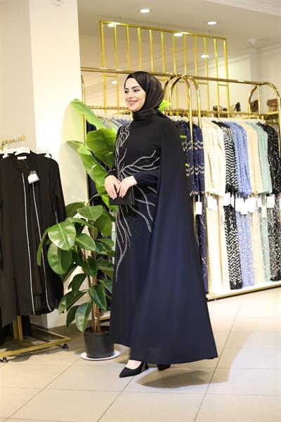 5508 فستان كاب بأكمام واحدة بأحجار 5508 كود بأكمام واحدة