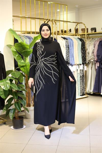 5508 فستان كاب بأكمام واحدة بأحجار 5508 كود بأكمام واحدة