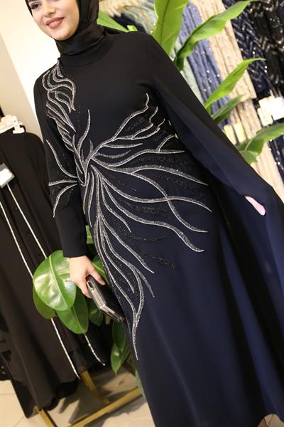 5508 فستان كاب بأكمام واحدة بأحجار 5508 كود بأكمام واحدة