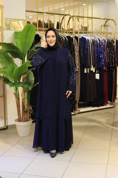 5511 KOD ŞİFON TAŞ BASKILI ABAYA TAKIM