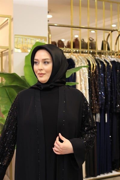 5511 KOD ŞİFON TAŞ BASKILI ABAYA TAKIM