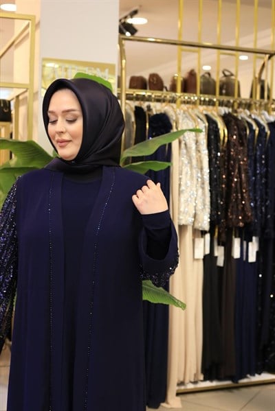 5511 KOD ŞİFON TAŞ BASKILI ABAYA TAKIM