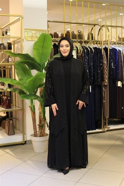 5511 KOD ŞİFON TAŞ BASKILI ABAYA TAKIM