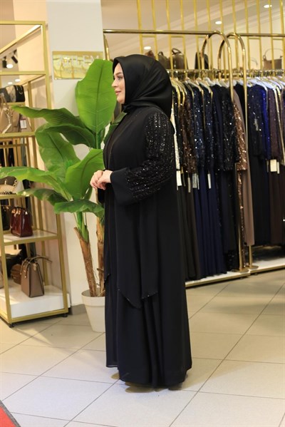 5511 KOD ŞİFON TAŞ BASKILI ABAYA TAKIM