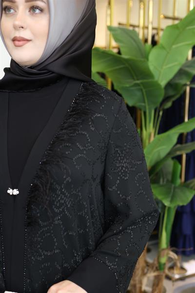 5512 CODE FLOWER EMBROIDERED FEATHERED ABAYA SUIT