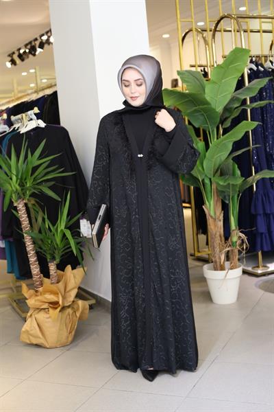 5512 CODE FLOWER EMBROIDERED FEATHERED ABAYA SUIT