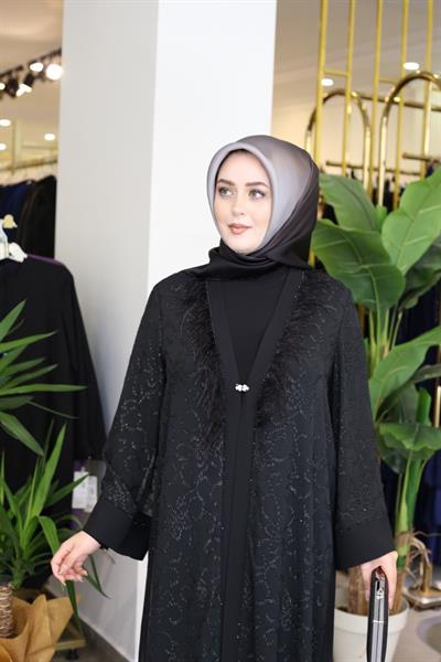 5512 CODE FLOWER EMBROIDERED FEATHERED ABAYA SUIT