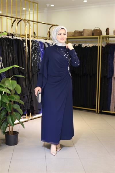 فستان مطرز باللؤلؤ والشيفون 5520 كود مطرز باللؤلؤ والشيفون