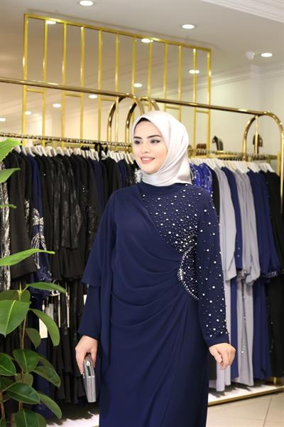 فستان مطرز باللؤلؤ والشيفون 5520 كود مطرز باللؤلؤ والشيفون