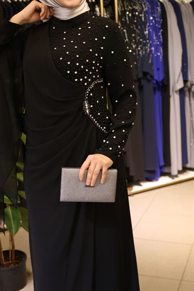 فستان مطرز باللؤلؤ والشيفون 5520 كود مطرز باللؤلؤ والشيفون