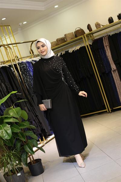 فستان مطرز باللؤلؤ والشيفون 5520 كود مطرز باللؤلؤ والشيفون