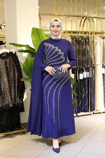 5526 CODE ONE SLEEVE CAPE DRESS WITH CRYSTAL STONES