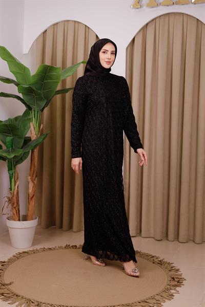 5528 KOD KENDİNDEN SİMLİ ELBİSE SİYAH