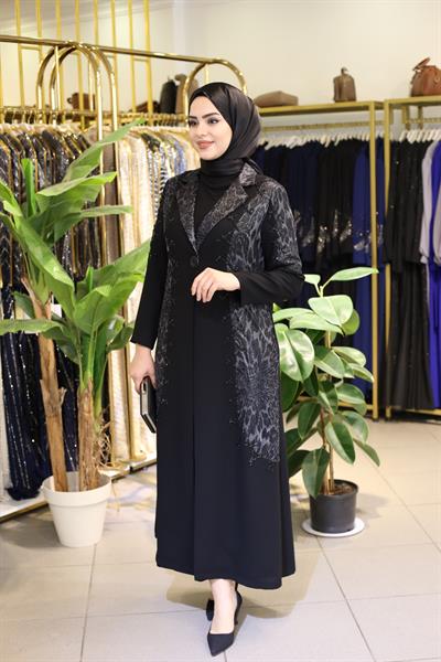 5603 CODE LEOPARD AND STONE DETAILED ABAYA