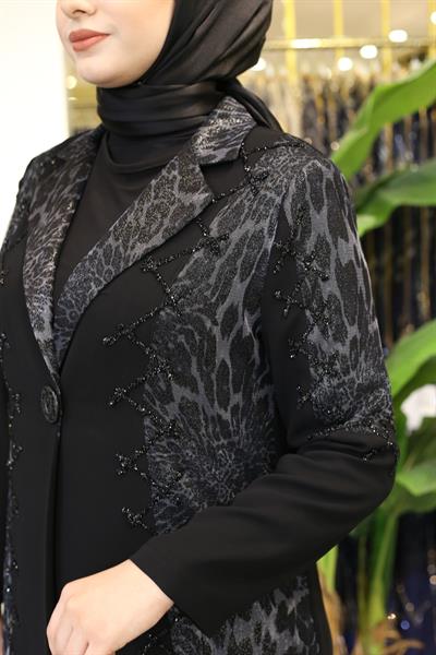 5603 CODE LEOPARD AND STONE DETAILED ABAYA
