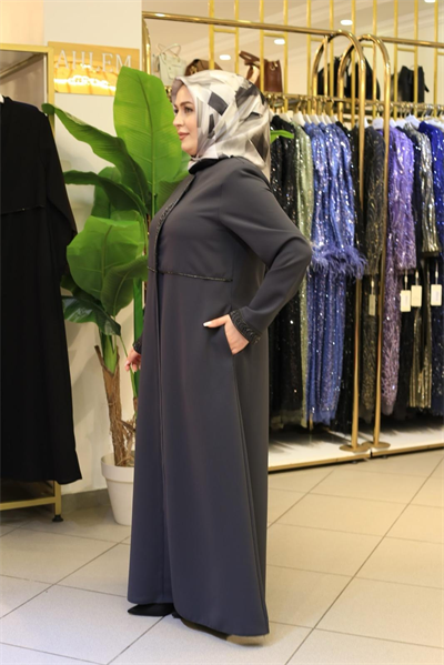 5604 KOD RÜZGARLIĞİ DETAYLI FERACE GRİ