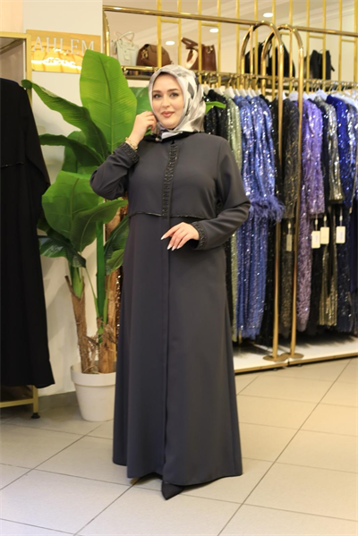 5604 KOD RÜZGARLIĞİ DETAYLI FERACE GRİ