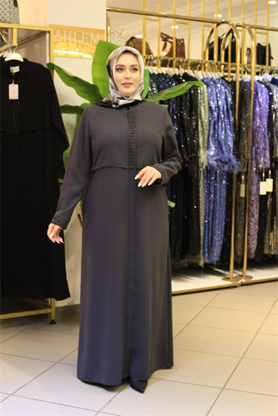 5604 KOD RÜZGARLIĞİ DETAYLI FERACE GRİ