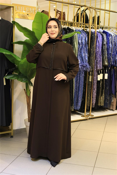 5604 KOD RÜZGARLIĞİ DETAYLI FERACE KAHVERENGİ