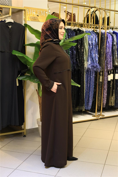 5604 KOD RÜZGARLIĞİ DETAYLI FERACE KAHVERENGİ