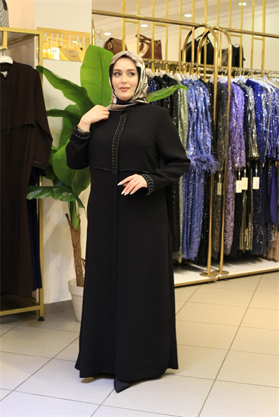 5604 KOD RÜZGARLIĞİ DETAYLI FERACE SİYAH