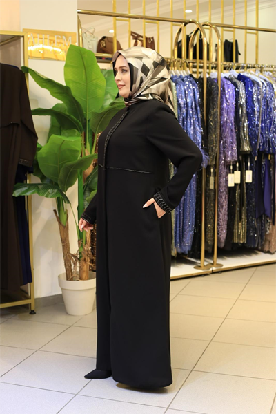 5604 KOD RÜZGARLIĞİ DETAYLI FERACE SİYAH