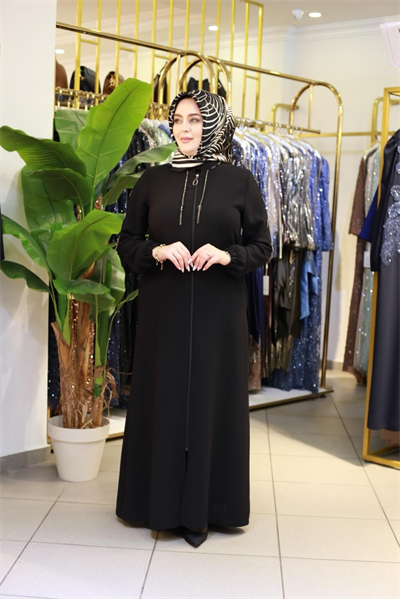 5609 KOD YAKA VE KOL ZİNCİRLİ DETAYLI FERACE SİYAH