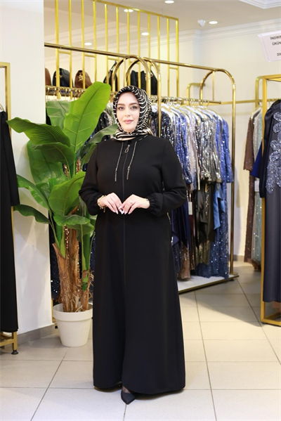 5609 KOD YAKA VE KOL ZİNCİRLİ DETAYLI FERACE SİYAH