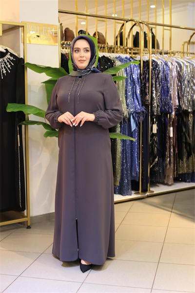 5609 KOD YAKA VE KOL ZİNCİRLİ DETAYLI FERACE GRİ