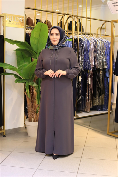 5609 KOD YAKA VE KOL ZİNCİRLİ DETAYLI FERACE GRİ