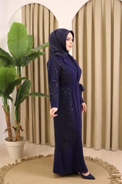 5704 KOD PUL İŞLEMELİ ABAYA TAKIM LACİVERT