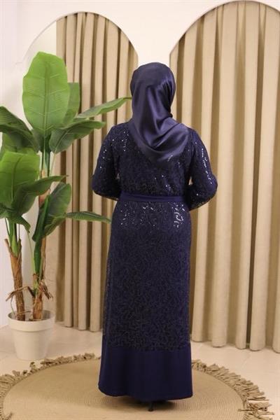 5704 KOD PUL İŞLEMELİ ABAYA TAKIM LACİVERT