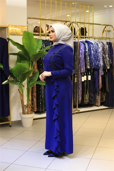 فستان 5715 كود زهري وتنورة متموجة