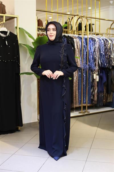 فستان 5715 كود زهري وتنورة متموجة