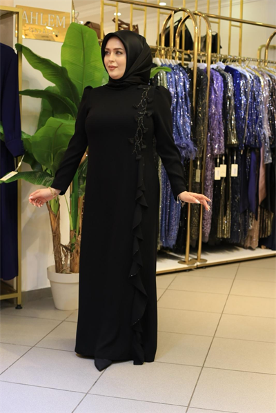 فستان 5715 كود زهري وتنورة متموجة