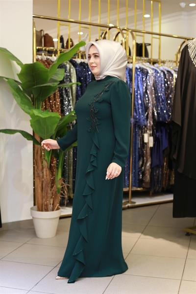 فستان 5715 كود زهري وتنورة متموجة