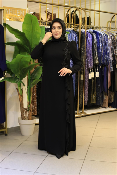 فستان 5715 كود زهري وتنورة متموجة