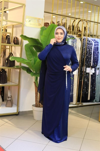 5739 CODE SWAROSKİ TAŞLI SİMLİ ELBİSE