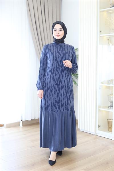 5817 KOD KENDİNDEN DESENLİ KUPRA ELBİSE