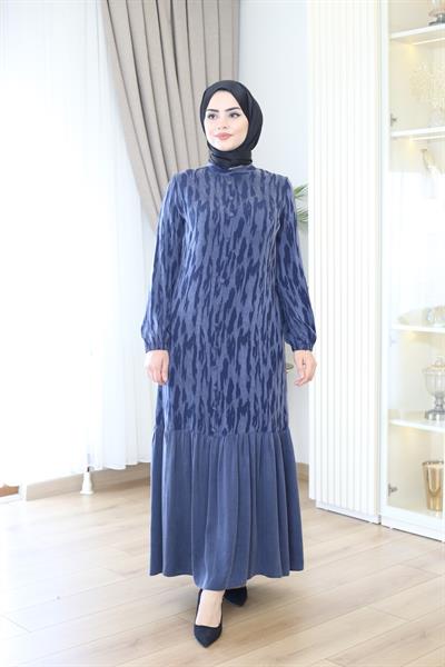 5817 KOD KENDİNDEN DESENLİ KUPRA ELBİSE
