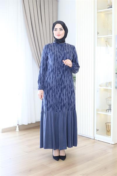 5817 KOD KENDİNDEN DESENLİ KUPRA ELBİSE