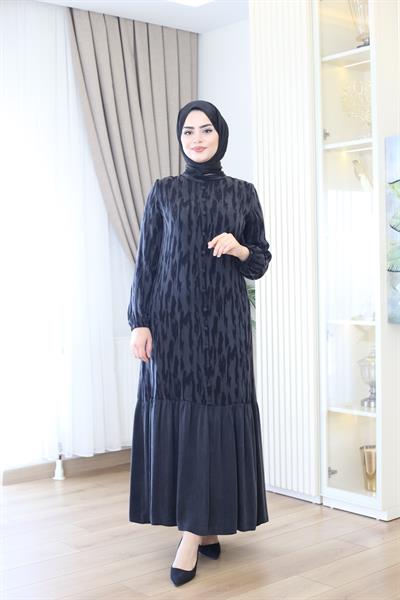 5817 KOD KENDİNDEN DESENLİ KUPRA ELBİSE