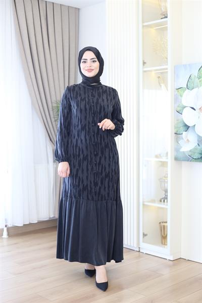 5817 KOD KENDİNDEN DESENLİ KUPRA ELBİSE